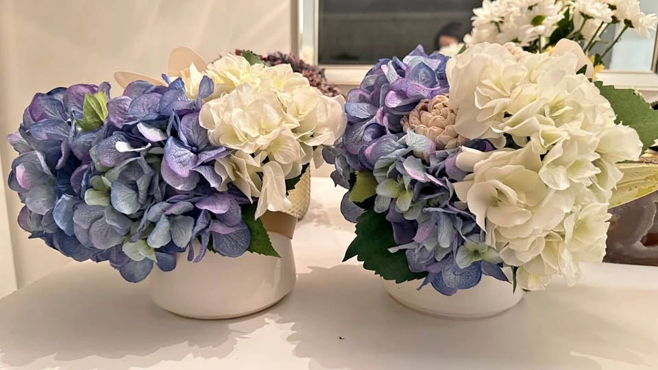 Artificial Hydrangea and Lily Floral Arrangements in Ceramic Pot