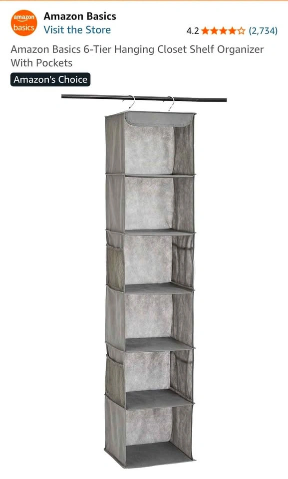 Amazon Basics 6-Tier Hanging Closet Shelf Organizer With Pockets - photo 2