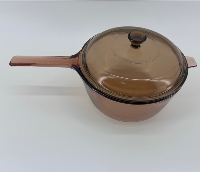 Vintage Amber Glass Pot with Lid
