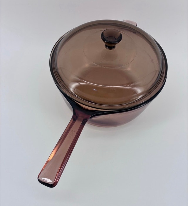 Vintage Amber Glass Pot with Lid - photo 2