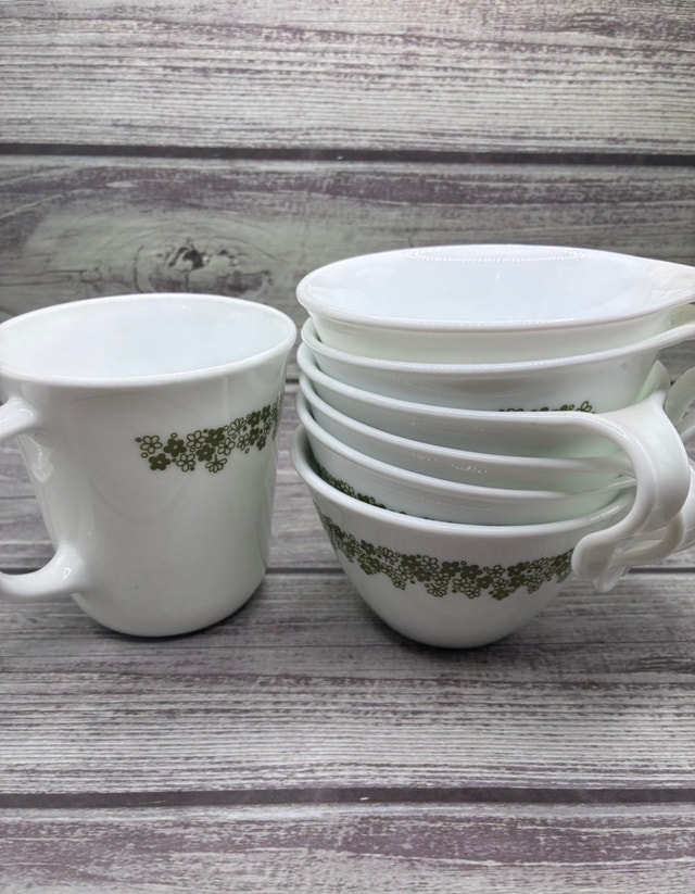 Vintage Corelle Spring Blossom Green Tea Cups