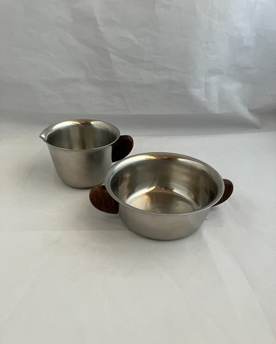 DANISH MODERN Stainless Steel & Teak Accent Creamer Set
