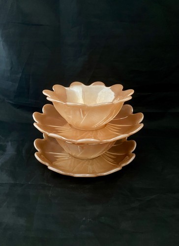 FIRE KING Peach Lustreware Lotus Bowl Set