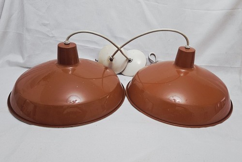 Industrial Dome Orange Pendant Light Fixtures - Pair - photo 2