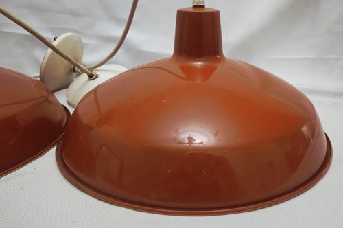 Industrial Dome Orange Pendant Light Fixtures - Pair - photo 3