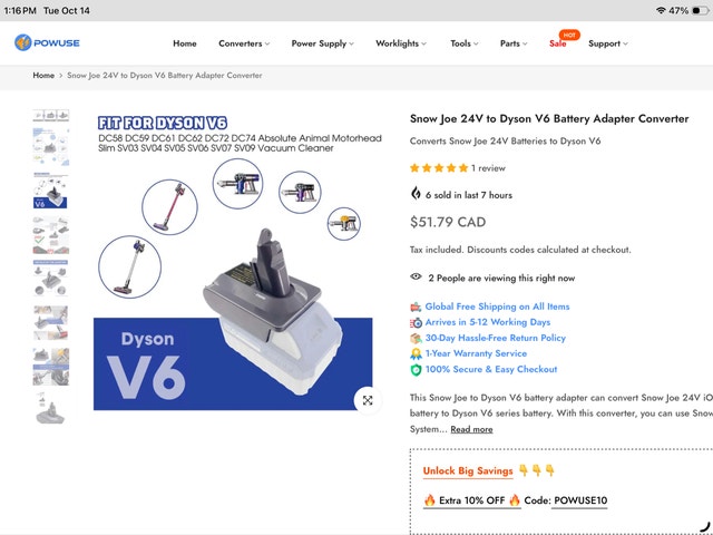 Dyson V6 Snow Joe Battery Adapter - photo 4