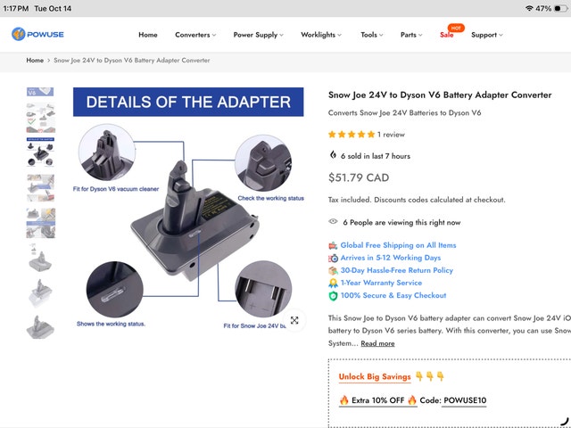 Dyson V6 Snow Joe Battery Adapter - photo 5