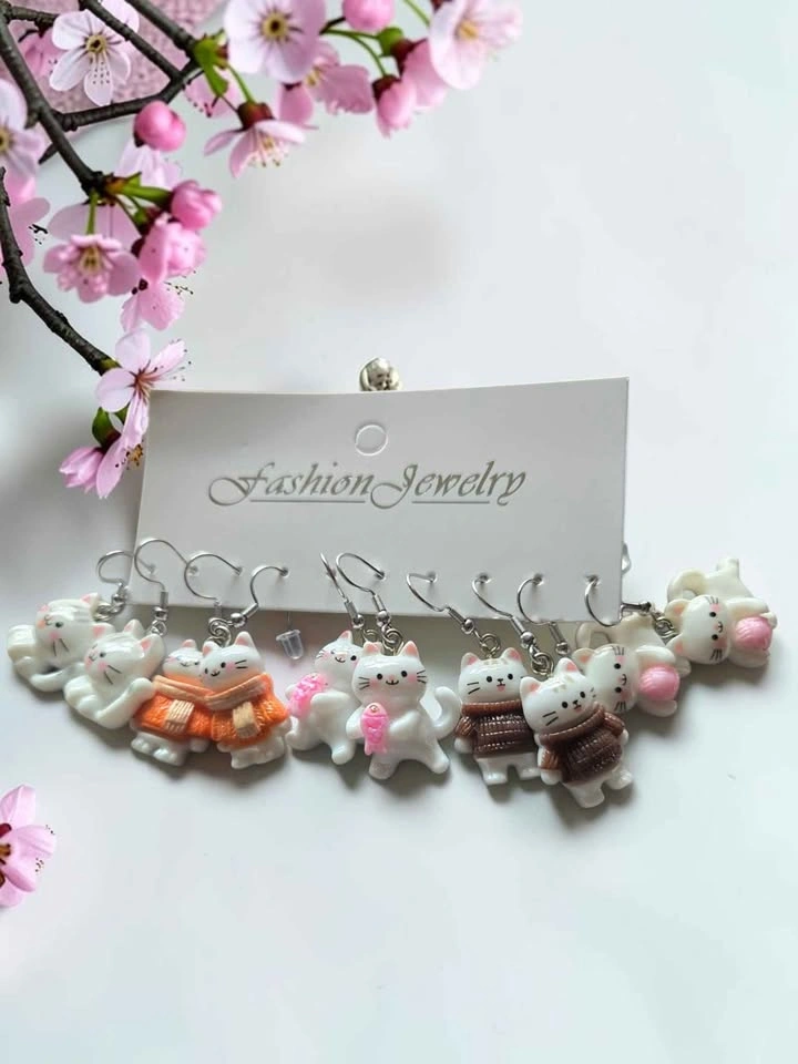 Kawaii Cat Dangle Earrings • Pastel Resin Kitty Charms - photo 5