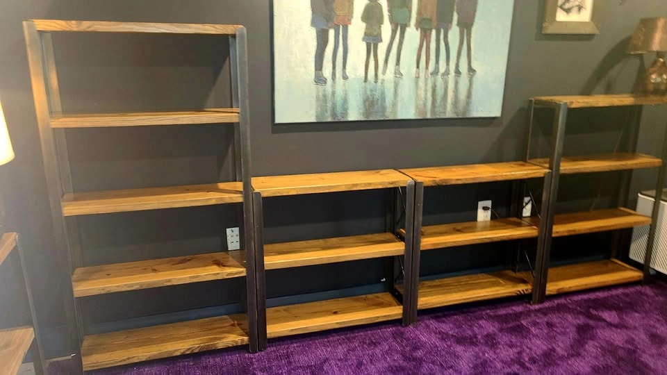 Solid reclaimed finished oak bookshelf with iron frame - photo 2