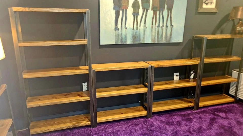 Solid Reclaimed Oak and Iron Bookshelves