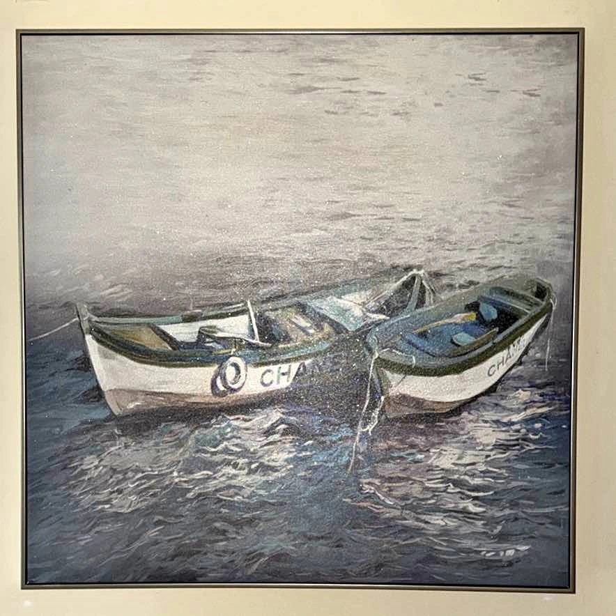 Framed Chanel Painting of Two Boats