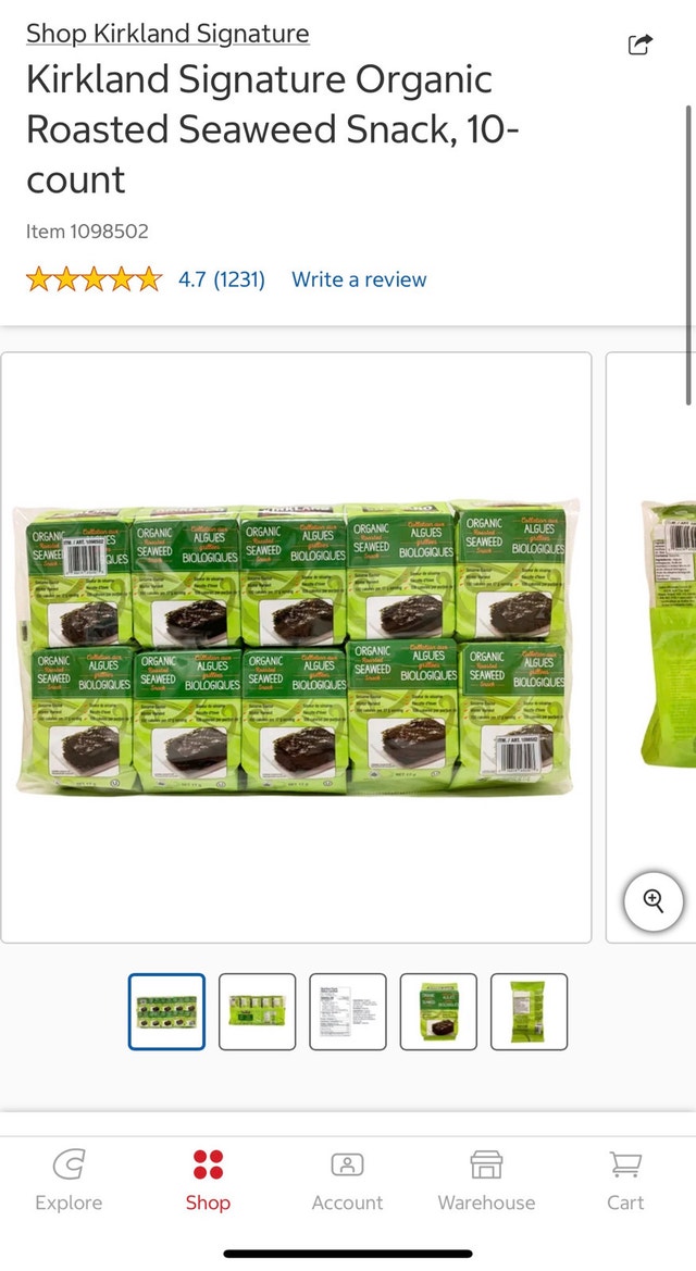 Kirkland Signature Organic Roasted Seaweed Snack