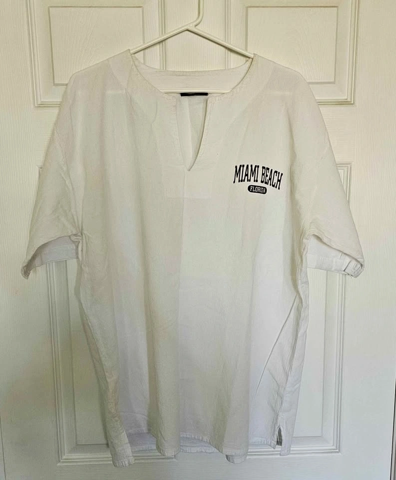 Vintage SURF STYLE "Miami Beach" Gauze Cotton Beach Shirt Large