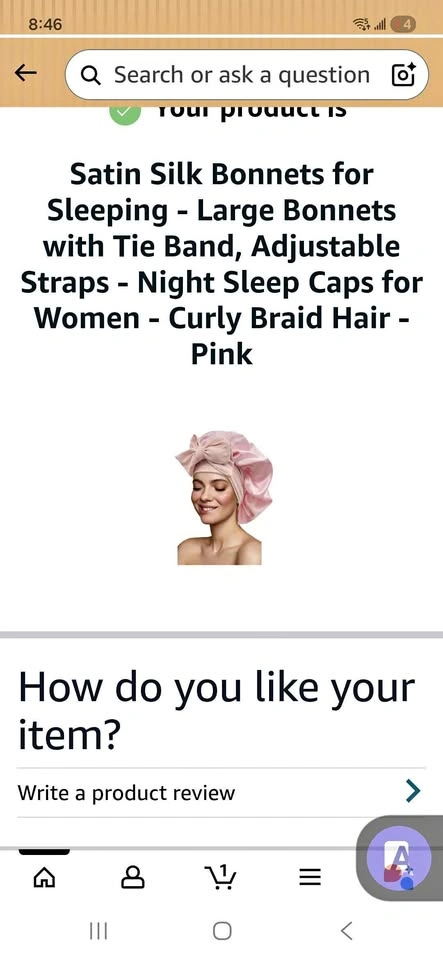Pink Satin Silk Bonnet Large with Tie Band Adjustable Straps