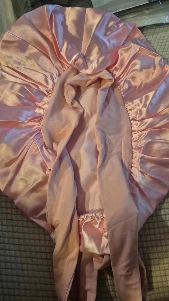 Pink Satin Silk Bonnet Large with Tie Band Adjustable Straps - photo 2