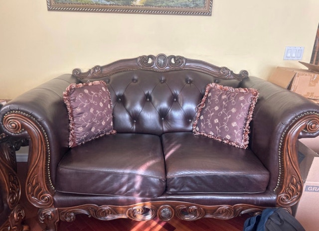 Victorian Style Leather Loveseat