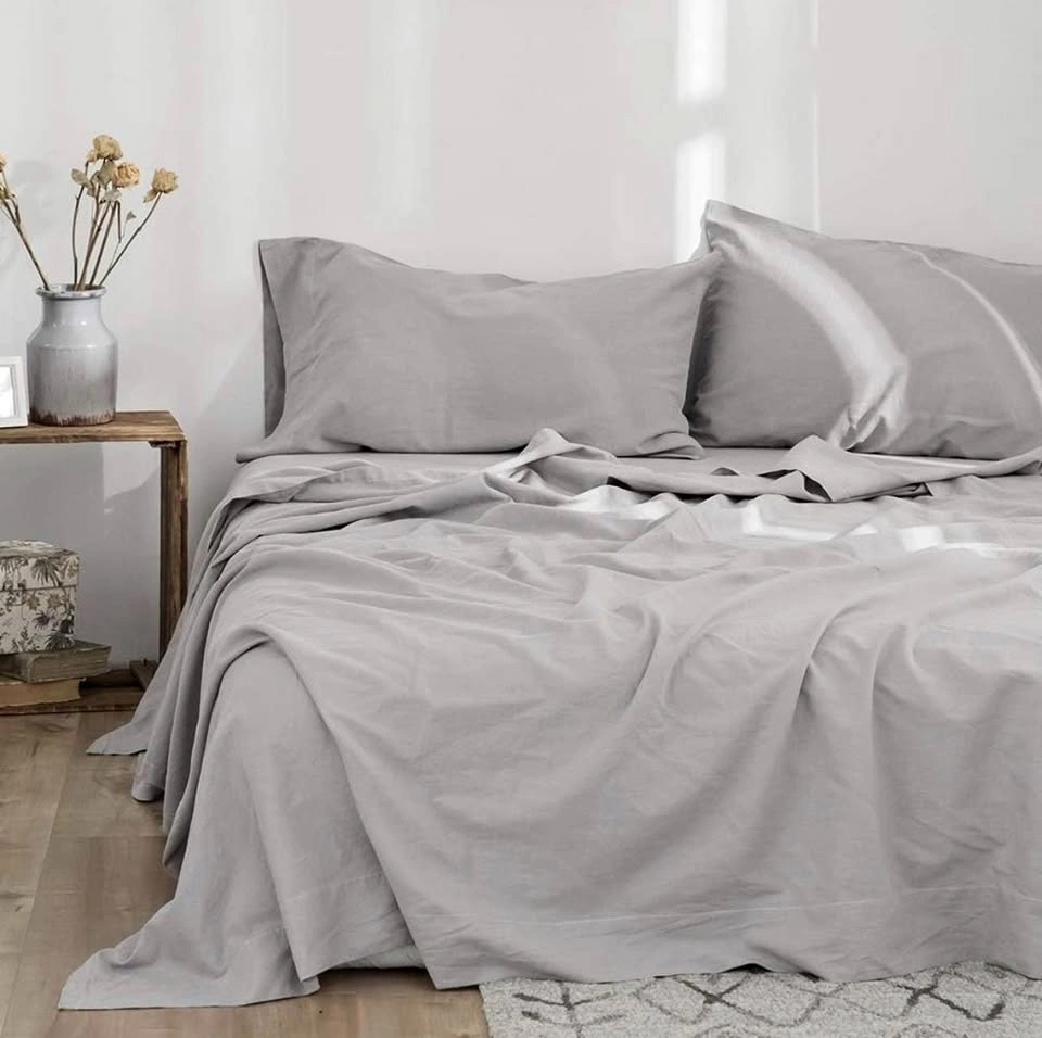 Simple Opulence King Linen Cotton Blend Sheet Set - Light Gray