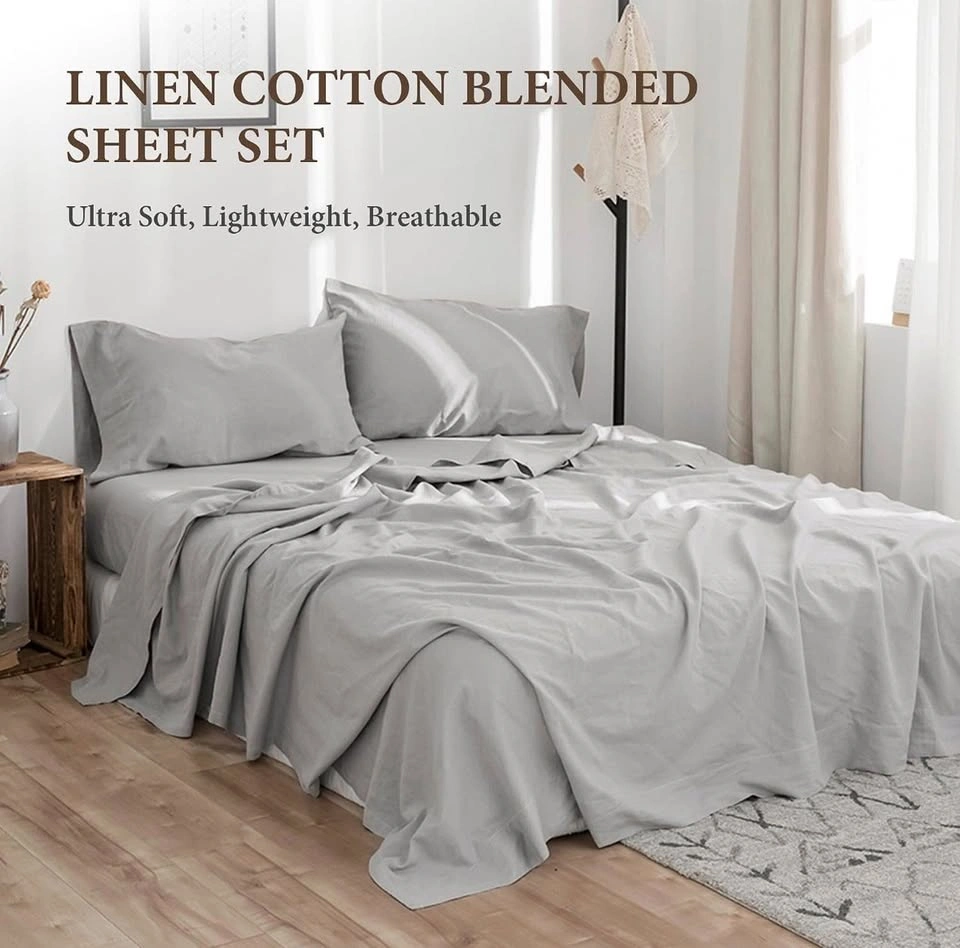 Simple Opulence King Linen Cotton Blend Sheet Set - Light Gray - photo 3