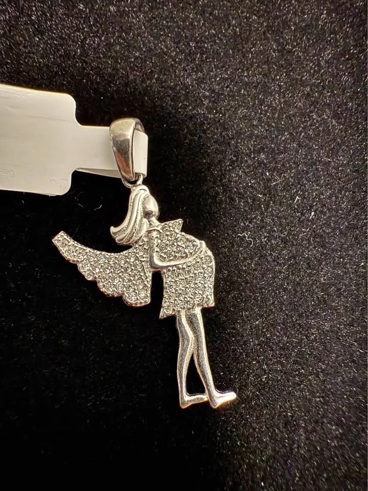 925 Sterling Silver pregnant mom with wings pendant thumbnail