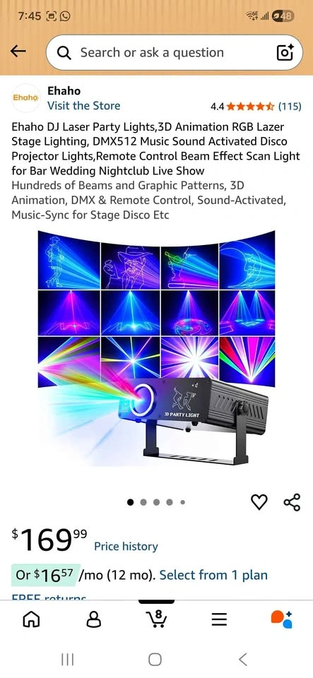 Ehaho DJ Laser Party Lights 3D RGB Stage Lighting