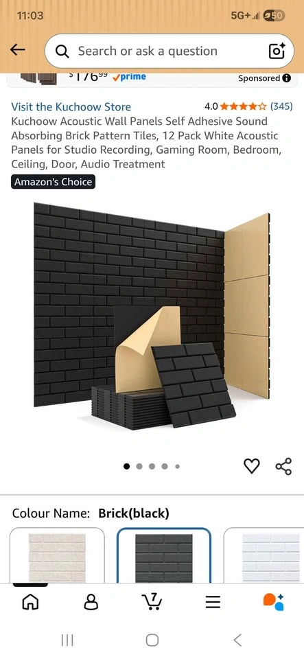 Acoustic Wall Panels Self Adhesive Brick Pattern, 12 Pack - photo 2