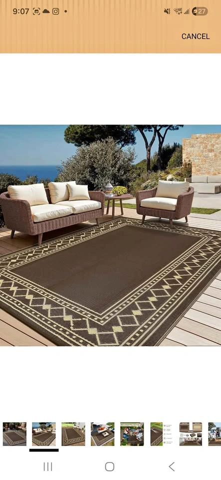 6x9 Outdoor Rug for Balcony Modern Diamond Bordered