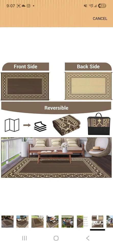 6x9 Outdoor Rug for Balcony Modern Diamond Bordered - photo 2