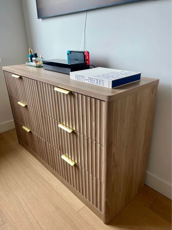 Modern Light Wood Dresser | 6 Drawers with Brass Hardware - photo 2