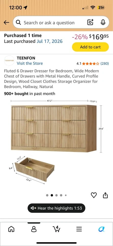 Modern Light Wood Dresser | 6 Drawers with Brass Hardware - photo 3