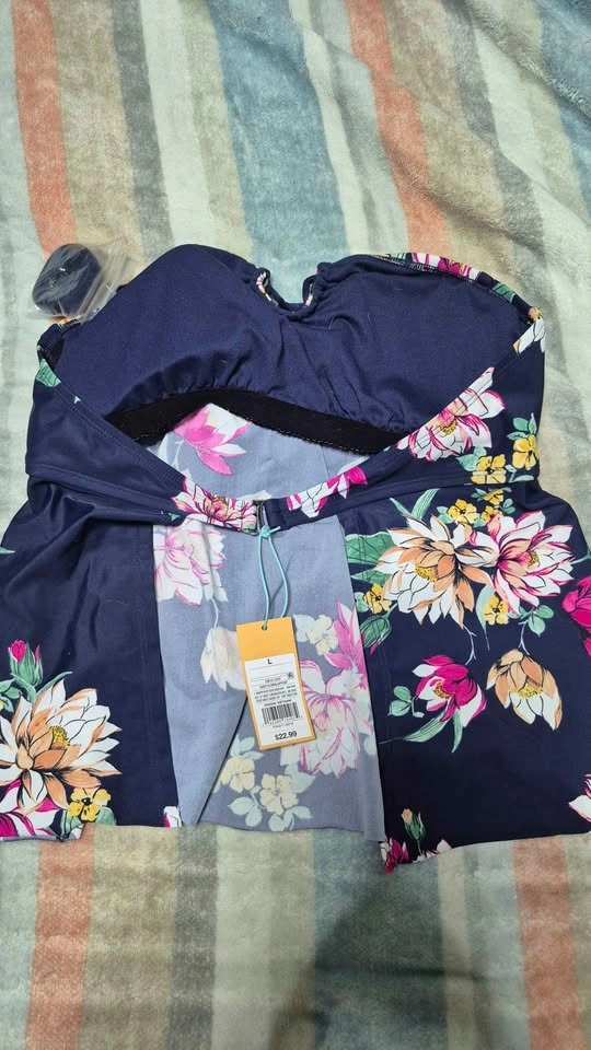 Kona Sol Navy Floral Tankini Swim Top Size L - photo 2