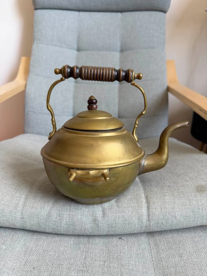 Vintage Antique Brass Tilting Tea Kettle on Stand - photo 3