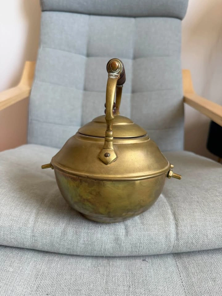 Vintage Antique Brass Tilting Tea Kettle on Stand - photo 4