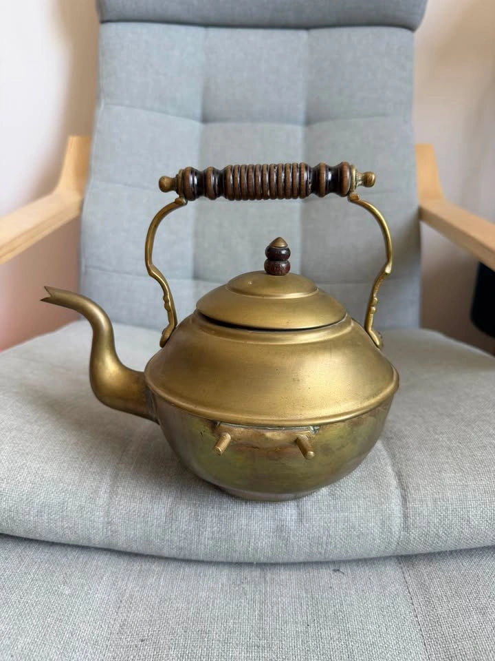 Vintage Antique Brass Tilting Tea Kettle on Stand - photo 5