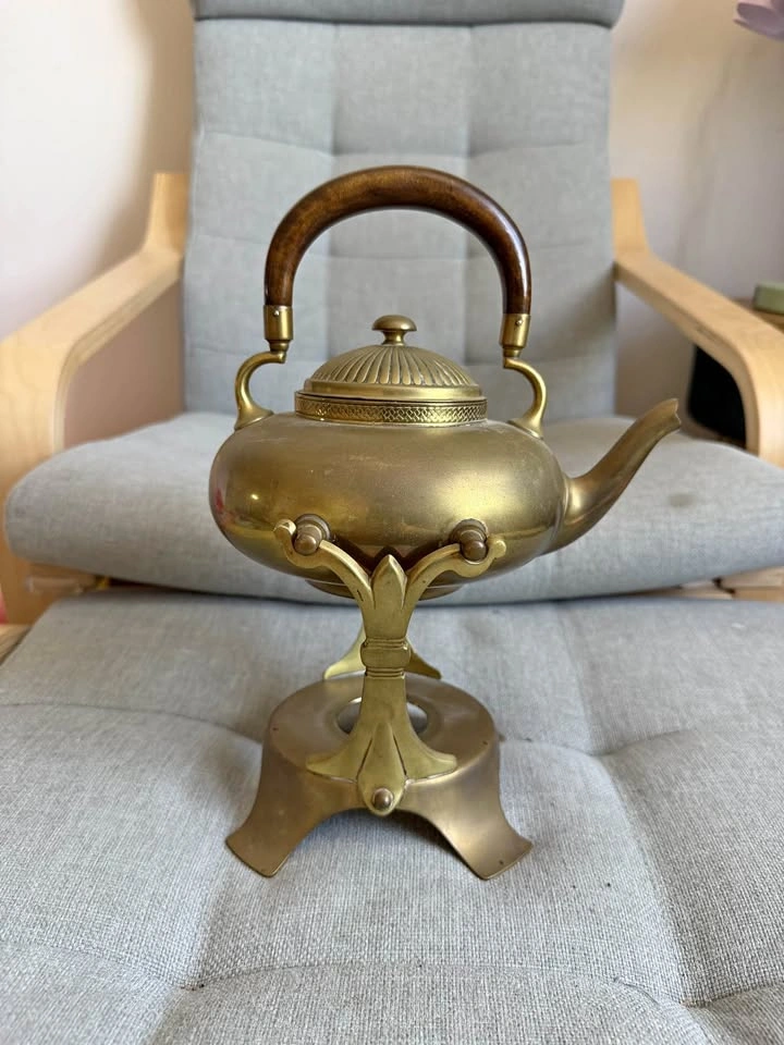 Antique Gorham & Co. Brass Tea Kettle on Warming Stand