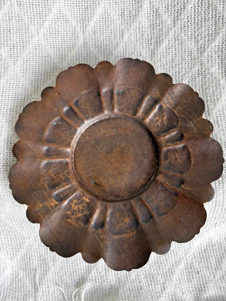Vintage MACO Hand-Tooled Copper Scalloped Plate / Catchall Bowl