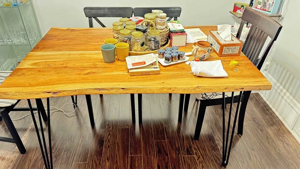 Wood dining table and chairs
