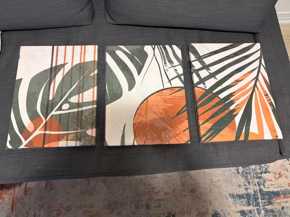 3 Piece Framed Canvas Wall Art – Modern Abstract – New - photo 2