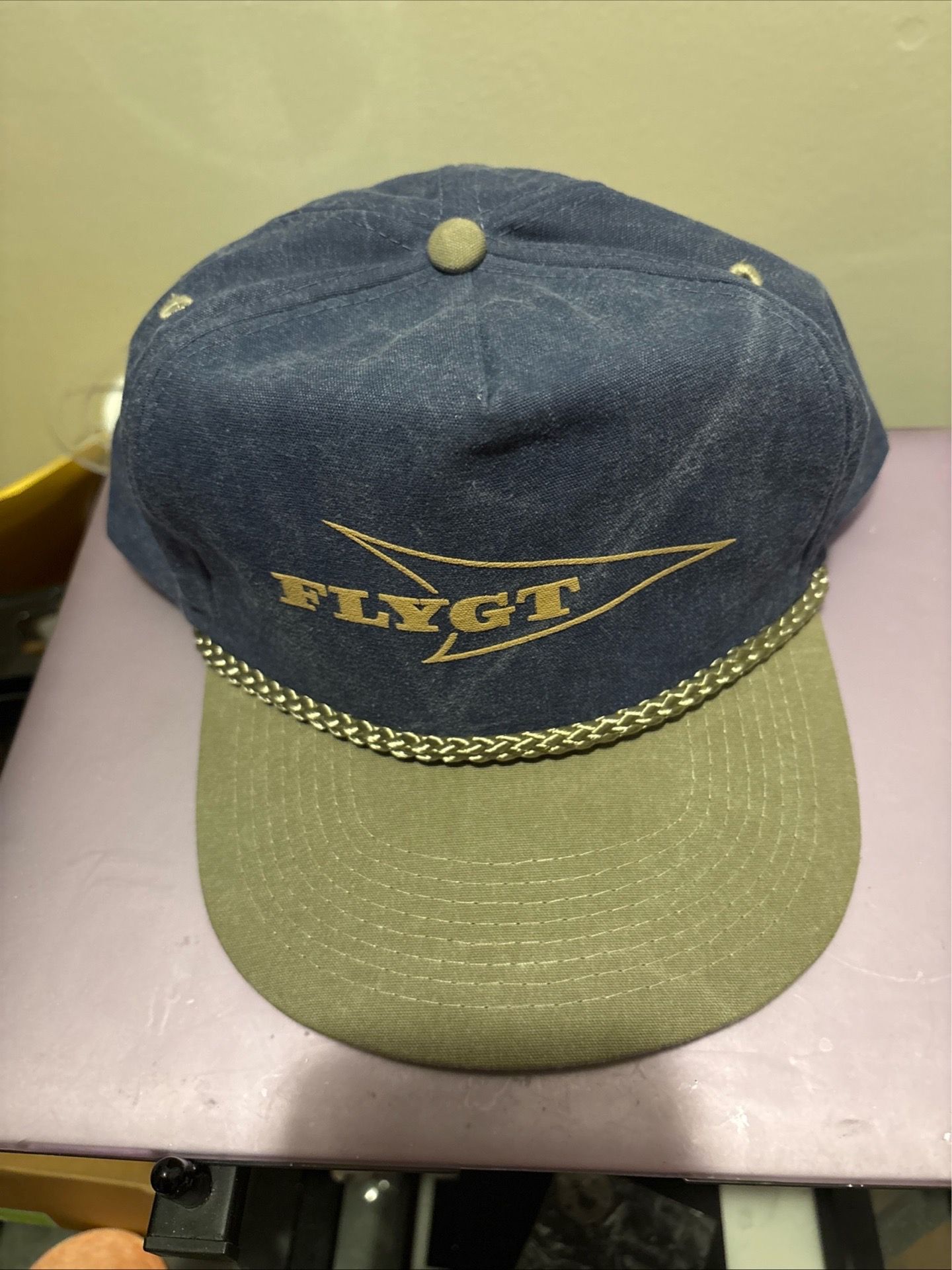 Vintage FLYGT Snapback Trucker Hat Blue Beige