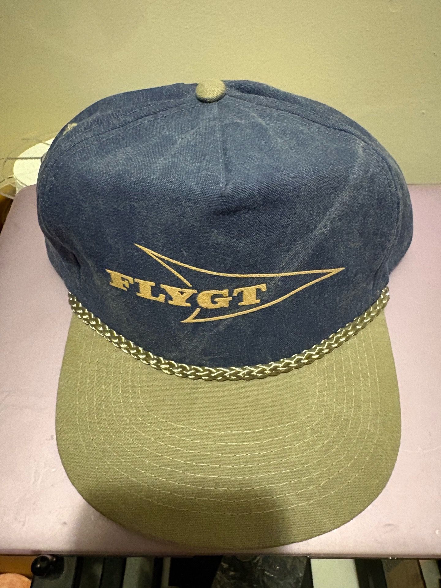 Vintage FLYGT Snapback Trucker Hat Blue Beige - photo 4