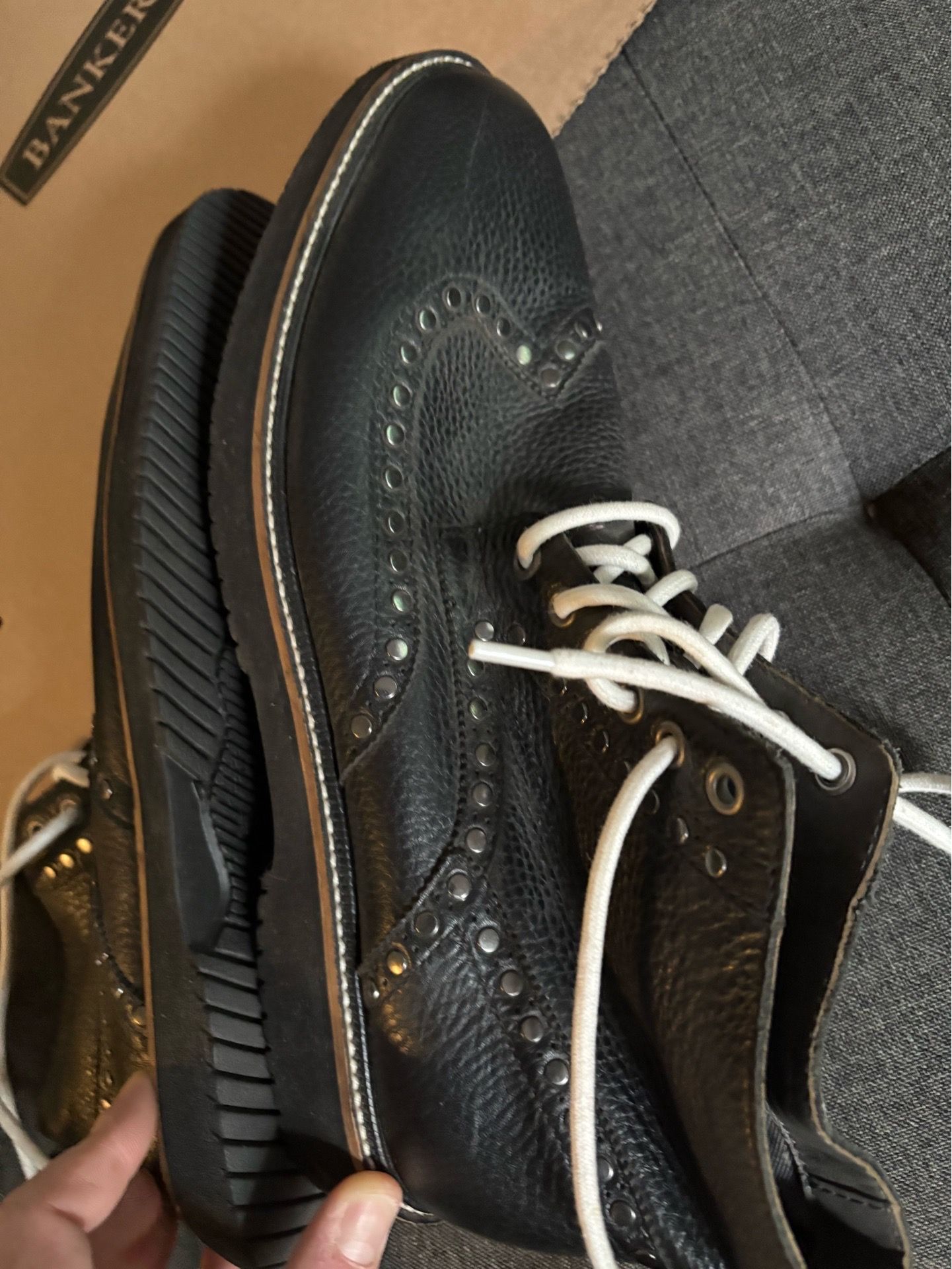 Hush Puppies Men’s Black Leather Brogue Wingtip Sz 11 - photo 2