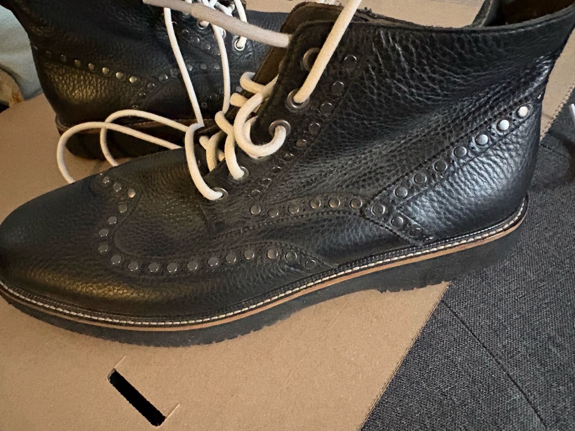 Hush Puppies Men’s Black Leather Brogue Wingtip Sz 11 - photo 5