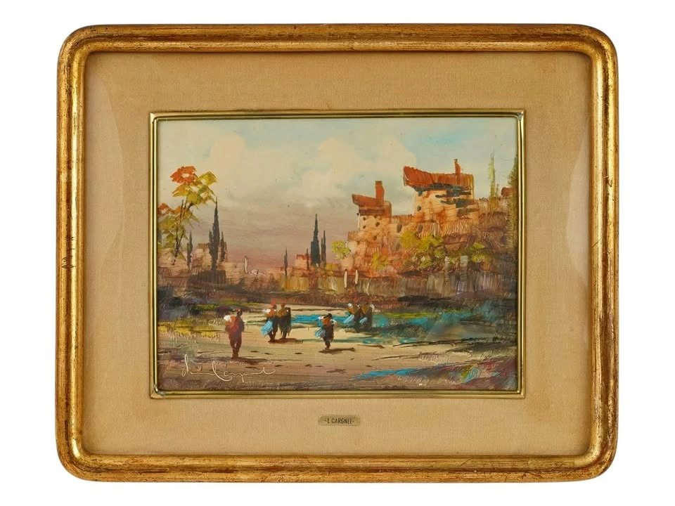 Original Lucio Cargnel Italian Landscape Painting – Gold Gilt Fr