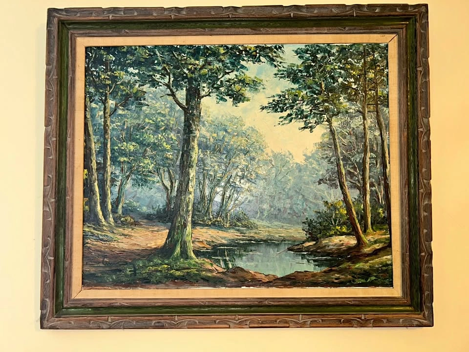 Large Vintage Mid-Century Impasto Forest Oil Painting – Signed C
