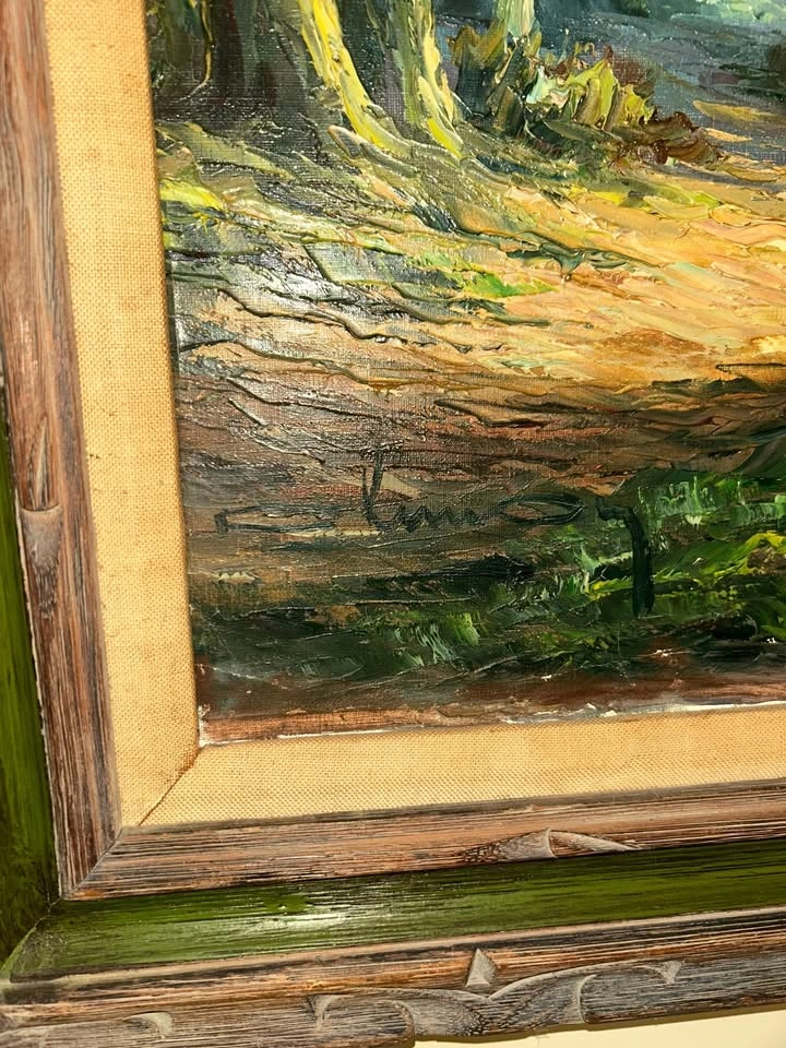 Large Vintage Mid-Century Impasto Forest Oil Painting – Signed C - photo 2