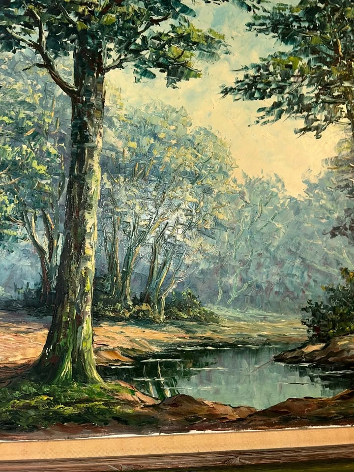 Large Vintage Mid-Century Impasto Forest Oil Painting – Signed C - photo 3