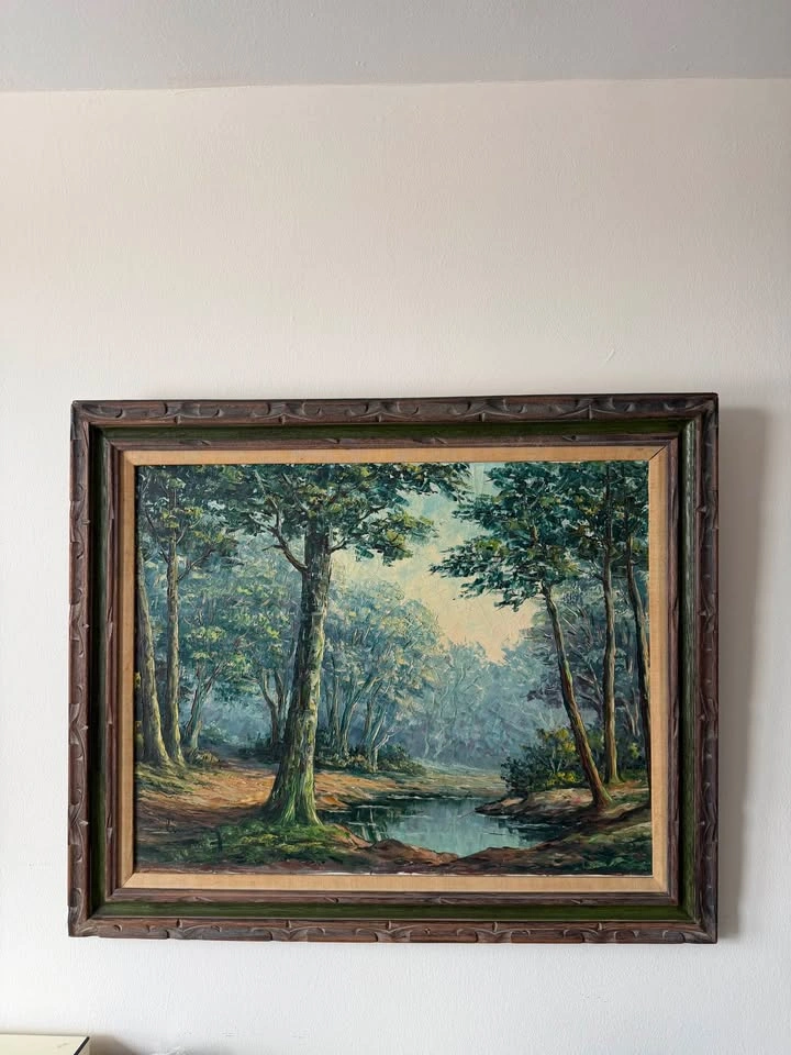 Large Vintage Mid-Century Impasto Forest Oil Painting – Signed C - photo 5