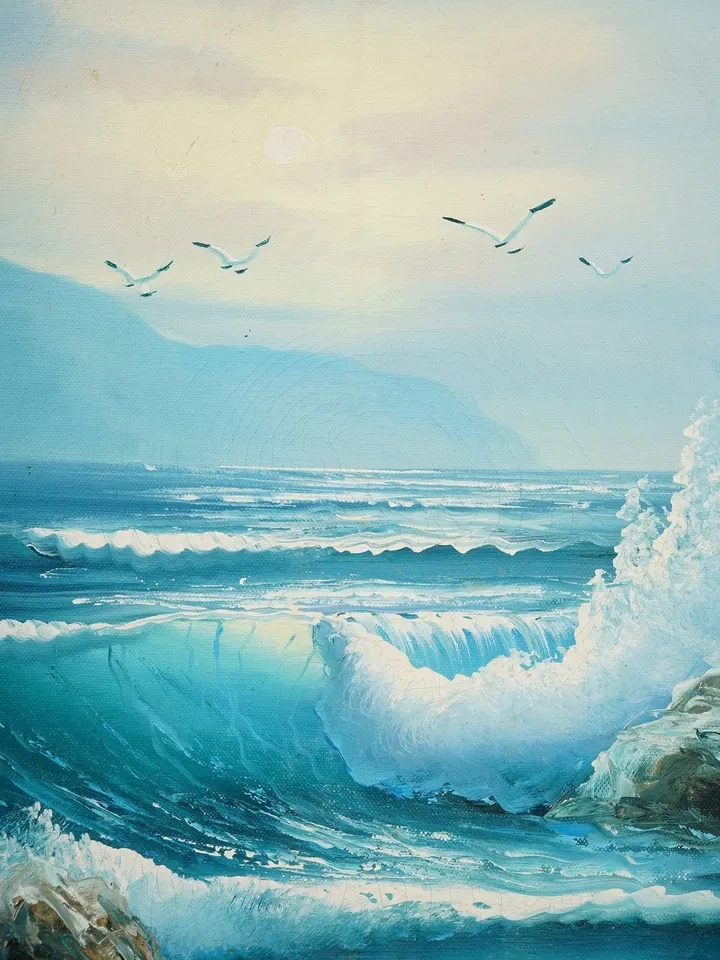 Mid-Century Vintage Coastal Seascape Oil Painting – Framed & Sig - photo 2