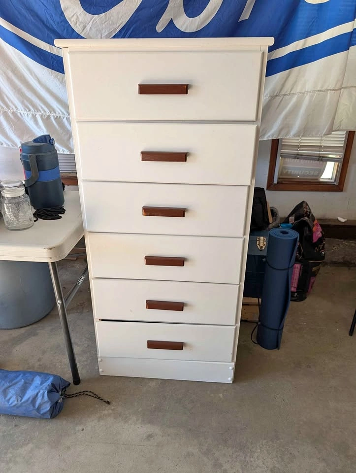 Vintage White 6-Drawer Tall Dresser with Wood Handles
