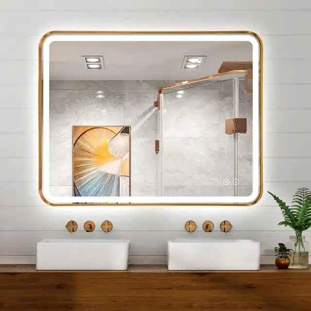Niccy 30"x22" Gold Metal Frame LED Vanity Bathroom Mirror