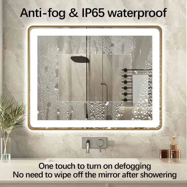 Niccy 30"x22" Gold Metal Frame LED Vanity Bathroom Mirror - photo 2